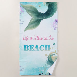 Cute Stylish Beach, Mermaid Tail Beach Towel