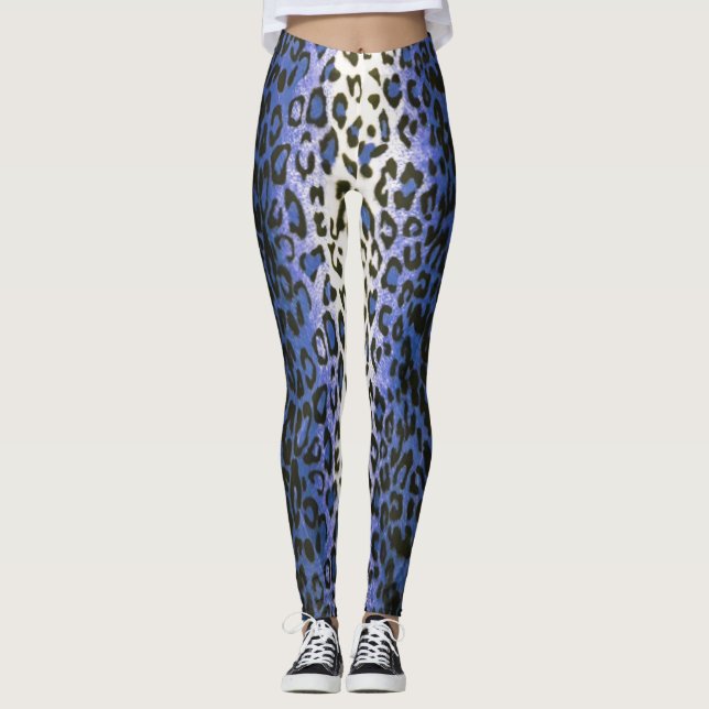 Cute Stylish Blue Leopard Animal Print Women's  Leggings (Front)