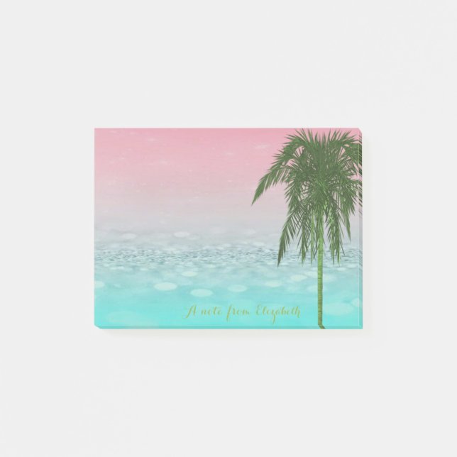 Cute Stylish BokehTropical, Palm Tree,Personalised Post-it Notes (Front)