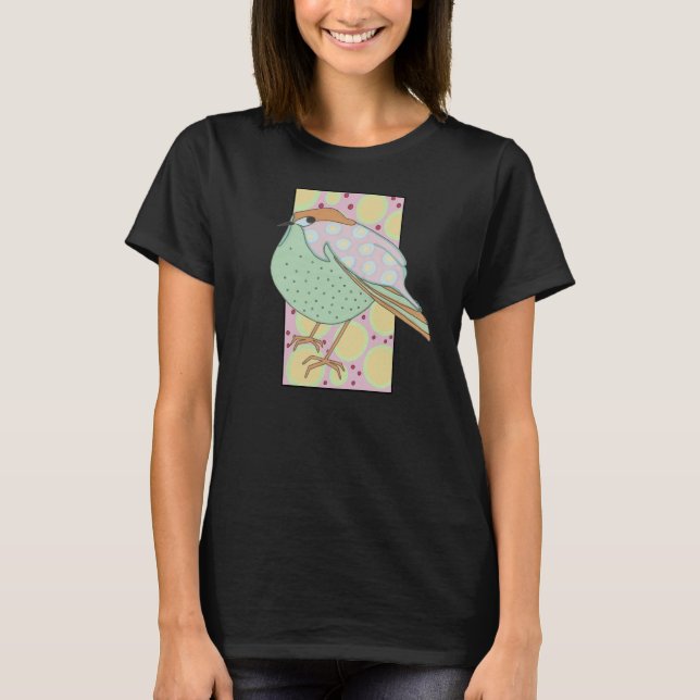 Cute Stylish Framed Pastel Songbird T-Shirt (Front)