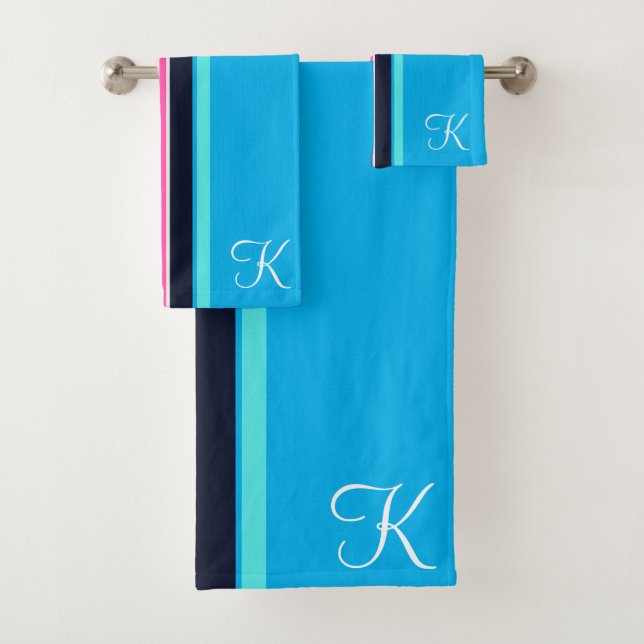 Cute Stylish Gym Monogrammed Name Bath Towel Set (Insitu)