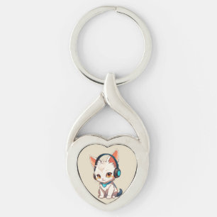 Cute Stylish Kitty in Headphones Key Ring