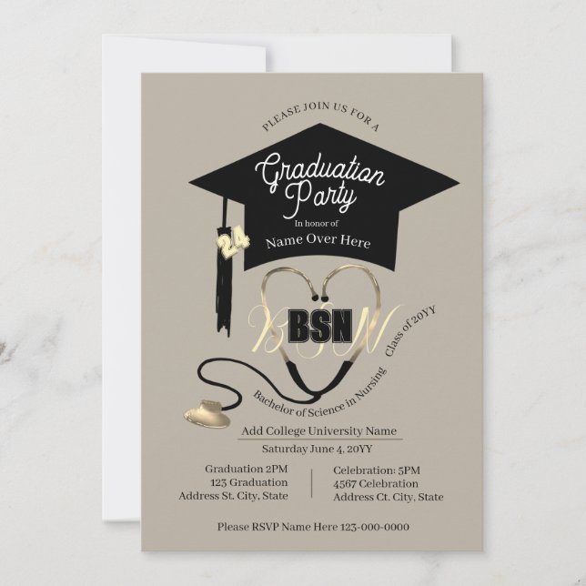 Cute Stylish Modern Editable Nurse Grad Party Invitation (Front)