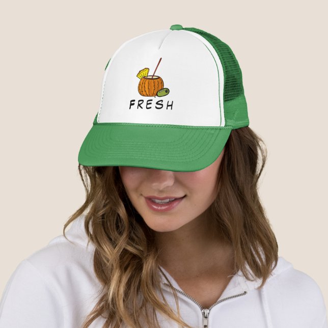 Cute Stylish Modern Fresh Coctail and Olive Trucker Hat (In Situ)