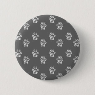 Cute stylish paw pattern on dark grey 6 cm round badge