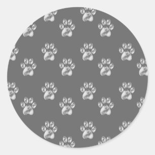 Cute stylish paw pattern on dark grey classic round sticker