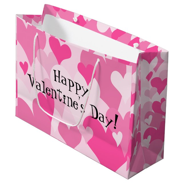 Cute Stylish pink hearts Valentine's Day Large Gift Bag (Front Angled)