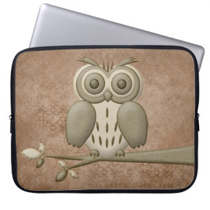 Cute & Stylish Retro Owl on Branch Laptop Sleeve