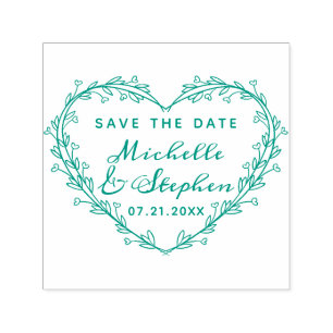 Cute Stylish Script Heart Wreath Save The Date Self-inking Stamp