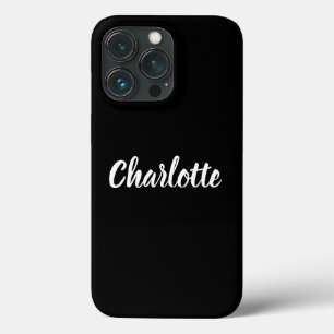 Cute stylish script name modern plain black white iPhone 13 pro case