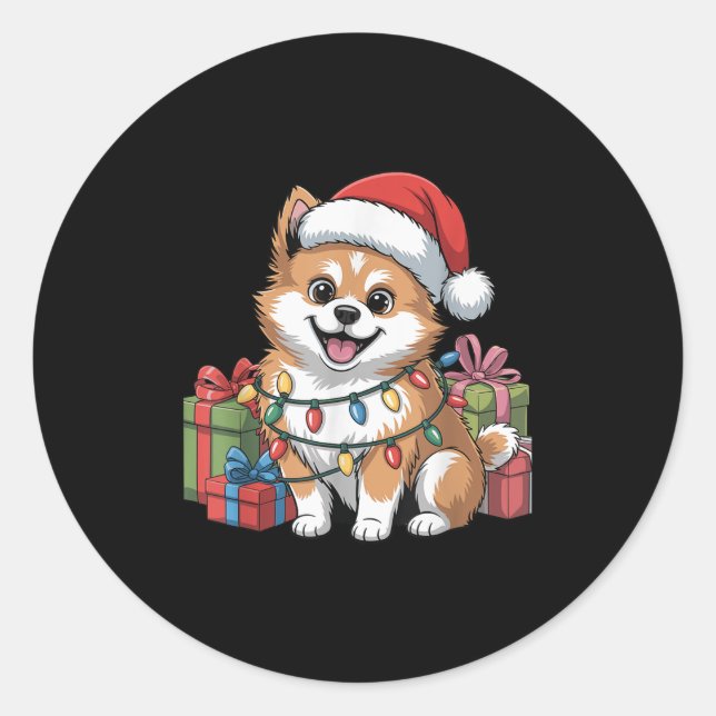 Cute Stz Christmas Xmas Design Funny Dog Lover Hol Classic Round Sticker (Front)