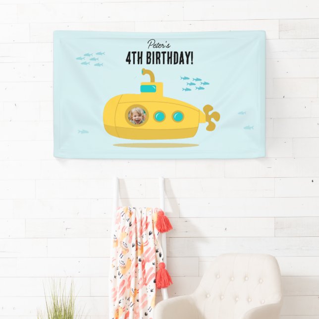 Cute Submarine Deep Sea Birthday Kids Photo Banner (Insitu)