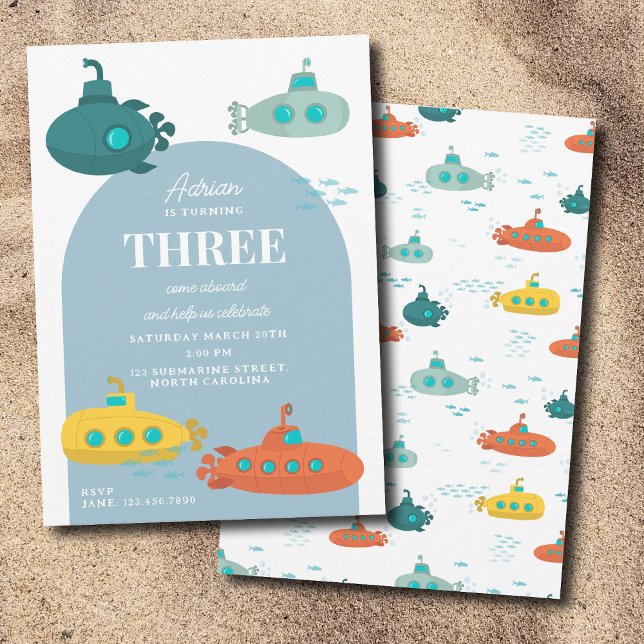 Cute Submarine Deep Sea Kids Birthday Party Invitation (Cute Submarine Deep Sea Kids Birthday Party Invitation)