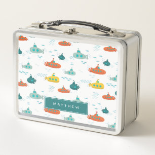 Cute Submarine Nautical Deep Sea Fish Kids Metal Lunch Box
