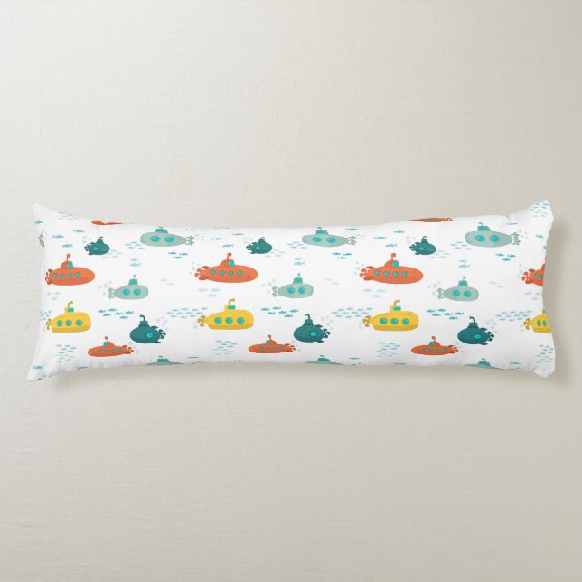 Cute Submarine Nautical Deep Sea Fish Pattern Body Cushion (Front)