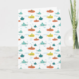 Cute Submarine Nautical Deep Sea Fish Pattern Card