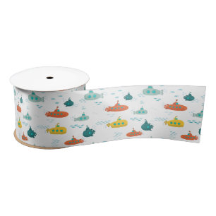 Cute Submarine Nautical Deep Sea Fish Pattern Satin Ribbon