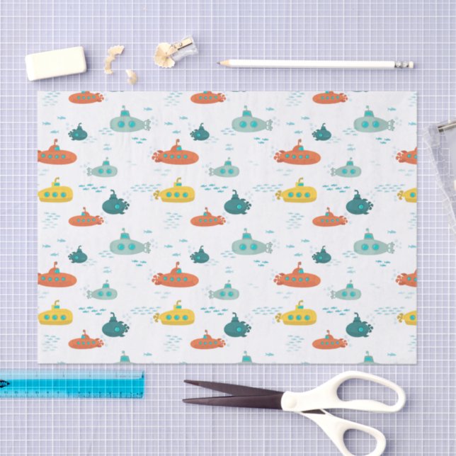 Cute Submarine Nautical Deep Sea Fish Pattern Tissue Paper (Craft)