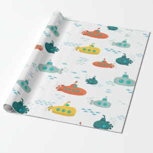 Cute Submarine Nautical Deep Sea Fish Pattern Wrapping Paper