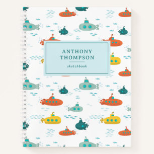 Cute Submarine Nautical Deep Sea Fish Sketchbook Notebook