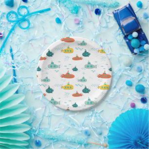 Cute Submarine Nautical Sea Fish Kids Birthday Paper Plate