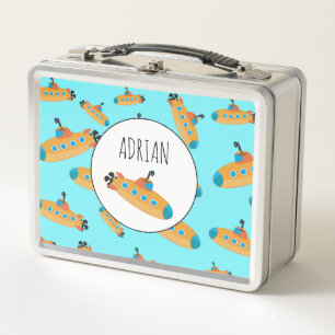 Cute Submarine Pattern Custom Name Metal Lunch Box