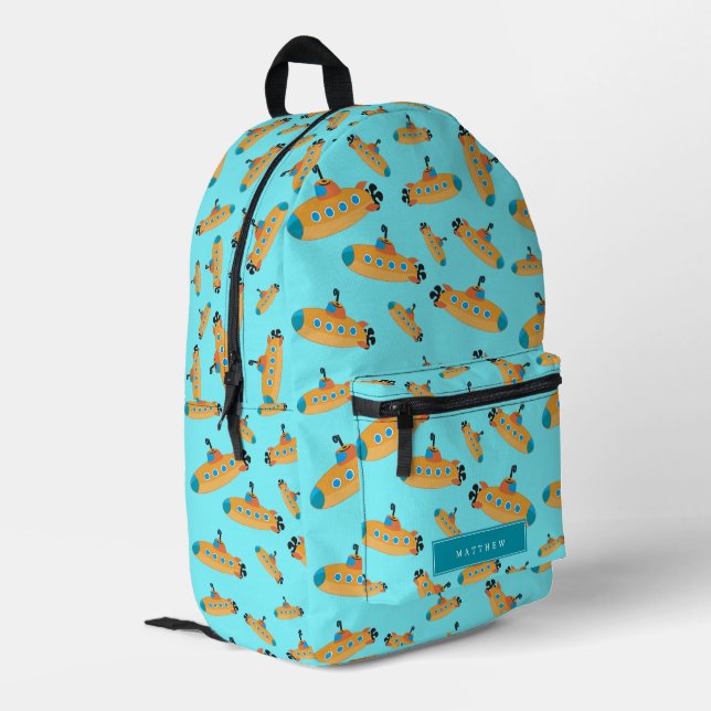 Cute Submarine Pattern Personalised School Printed Backpack (Back Corner Left)
