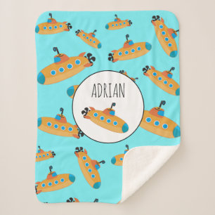 Cute Submarine Pattern Sherpa Blanket