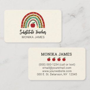 Cute Substitute Teacher Rainbow Leopard Print Business Card