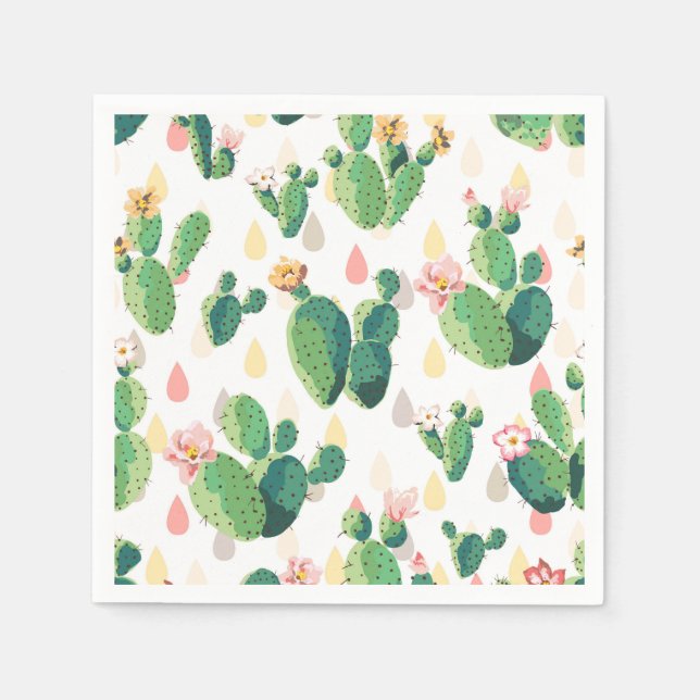 Cute Succulent Cactus Cocktail Paper Napkins (Front)