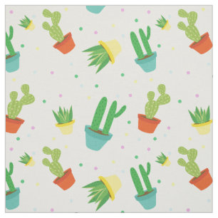 Cute succulent cactus polka dots pattern fabric
