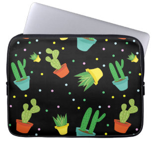 Cute succulent cactus polka dots pattern laptop sleeve