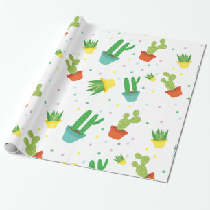 Cute succulent cactus polka dots pattern wrapping paper