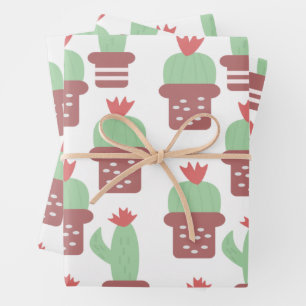 Cute Succulent Cactus Potted Houseplants Pattern Wrapping Paper Sheet