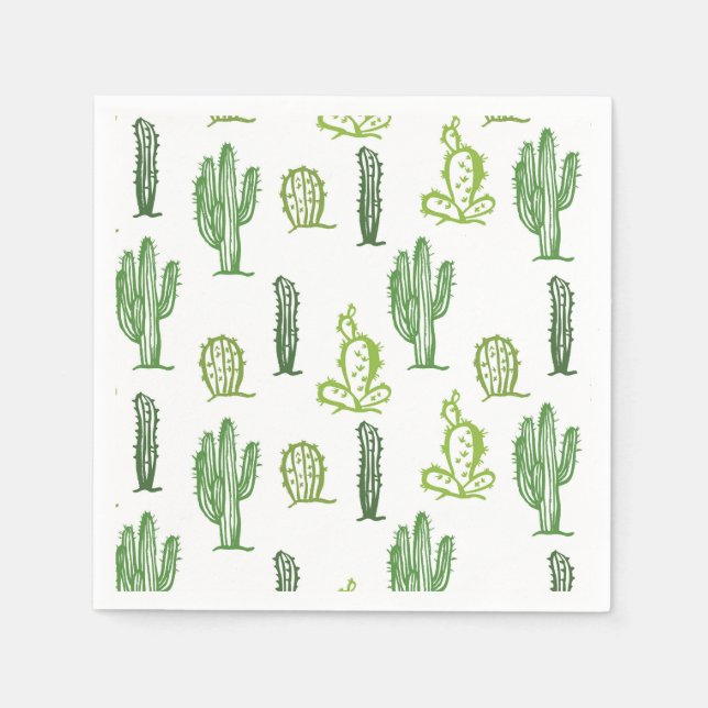 Cute Succulent Green Cactus Cocktail Paper Napkins (Front)