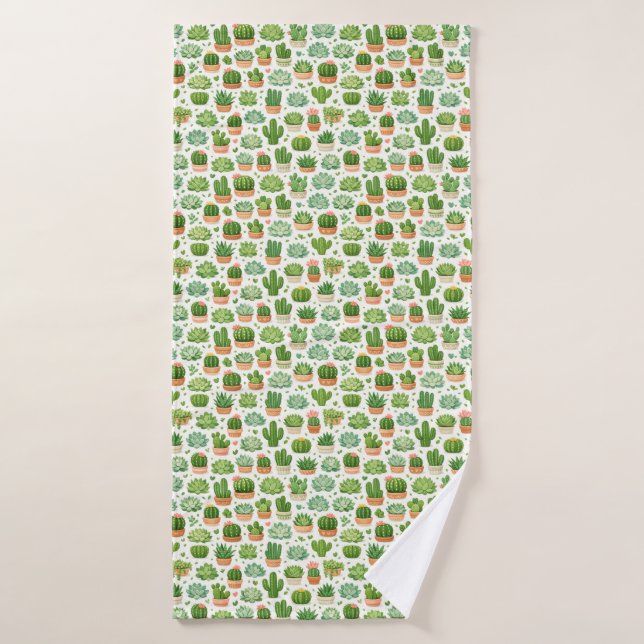 Cute Succulent Plant Seamless Pattern Bath Towel (Bath Towel)