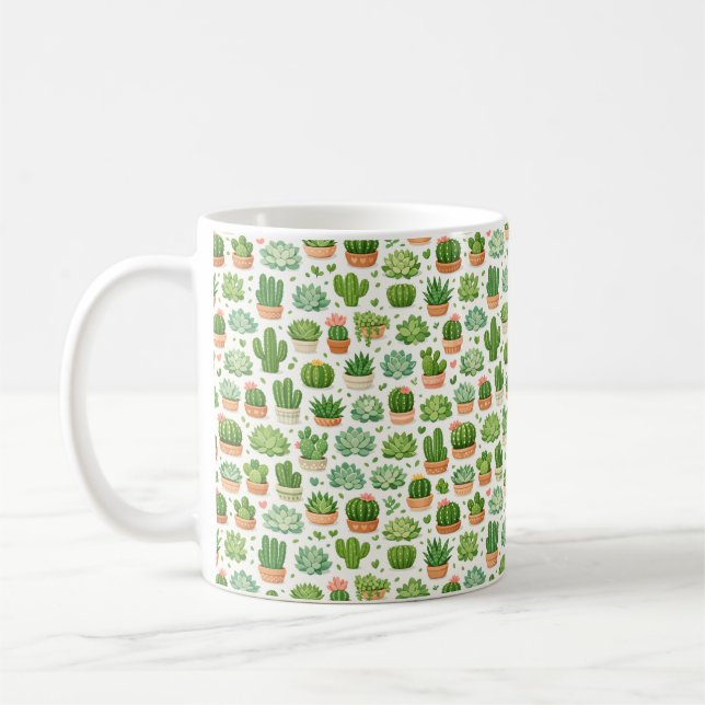 Cute Succulent Plant Seamless Pattern Coffee Mug (Left)