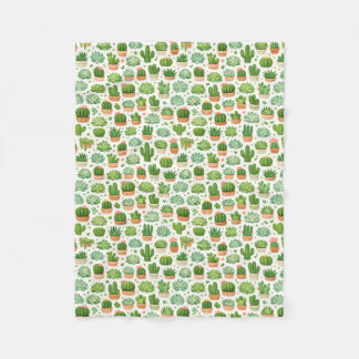 Cute Succulent Plant Seamless Pattern Fleece Blanket