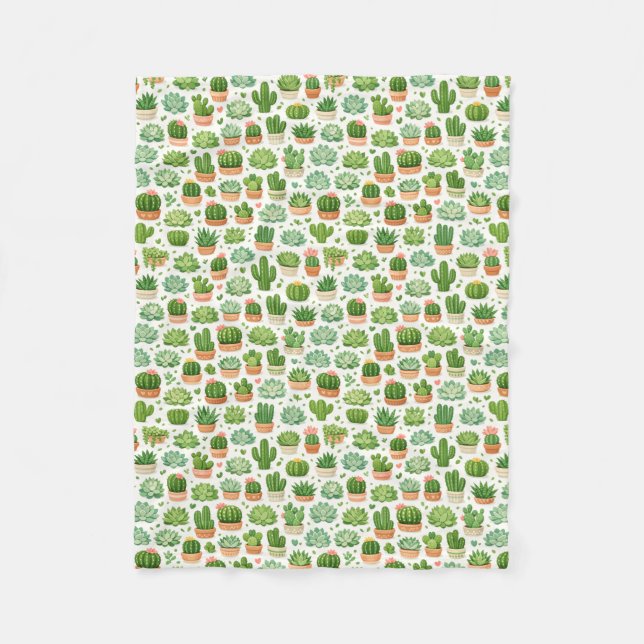Cute Succulent Plant Seamless Pattern Fleece Blanket (Front)