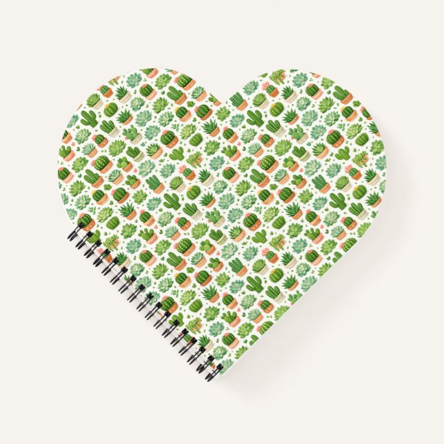 Cute Succulent Plant Seamless Pattern Notebook (Front)