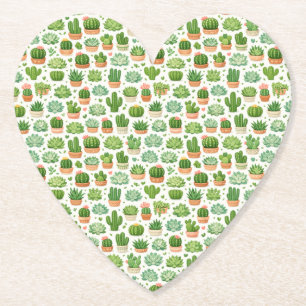 Cute Succulent Plant Seamless Pattern Paper Coaster