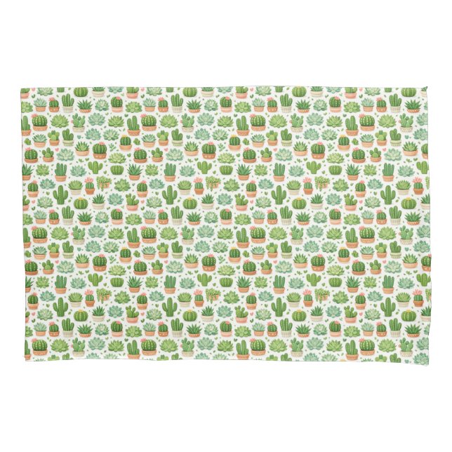 Cute Succulent Plant Seamless Pattern Pillowcase (Front)
