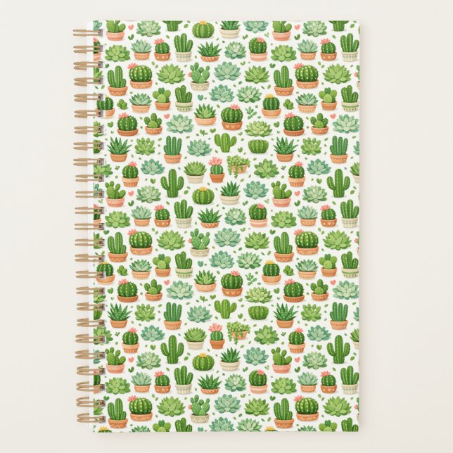 Cute Succulent Plant Seamless Pattern Planner (Front)
