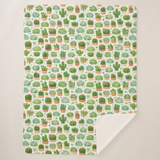 Cute Succulent Plant Seamless Pattern Sherpa Blanket