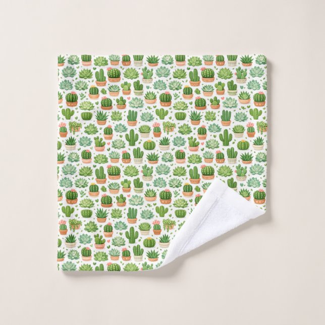 Cute Succulent Plant Seamless Pattern Wash Cloth (Wash Cloth)