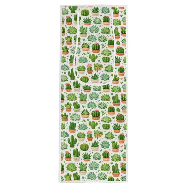 Cute Succulent Plant Seamless Pattern Wine Gift Bag (Front)
