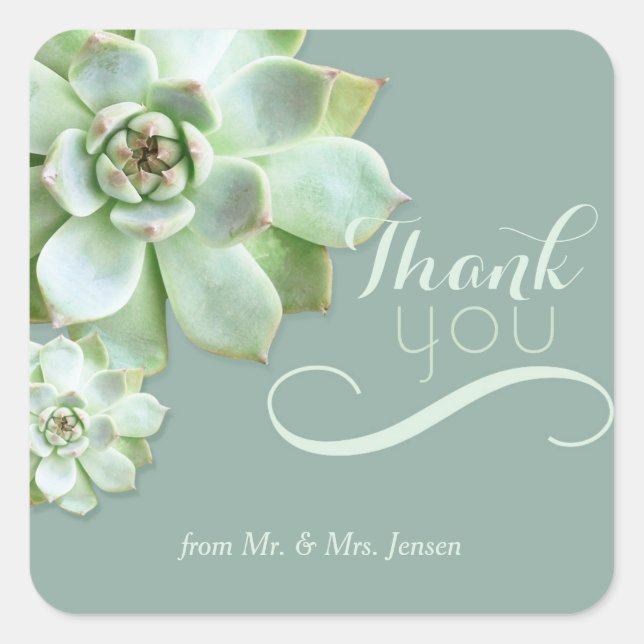 Cute Succulents Cactus Wedding Thank You Square Sticker (Front)