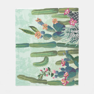 Cute Succulents: Vintage Cactus Pattern Fleece Blanket