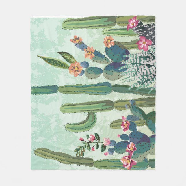 Cute Succulents: Vintage Cactus Pattern Fleece Blanket (Front)