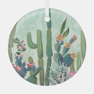 Cute Succulents: Vintage Cactus Pattern Glass Tree Decoration